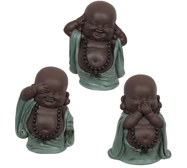 Hear No, Speak No,See No Evil Buddha Set (Sage) 11cm