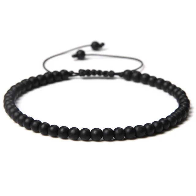 Black Onyx Unisex Adjustable Bracelet 4mm