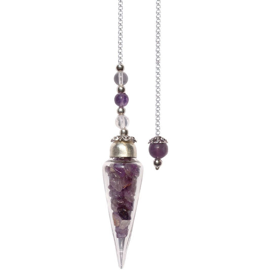 PENDULUM - Amethyst Chips Glass Teardrop