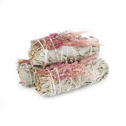 Pink Bouquet White Sage Smudge Stick (10 cm) – Love, Emotional Healing & Spiritual Cleansing