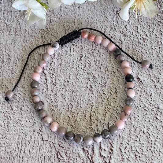 Pink Zebra Jasper Bracelet 4mm – Emotional Healing, Self-Love & Inner Strength