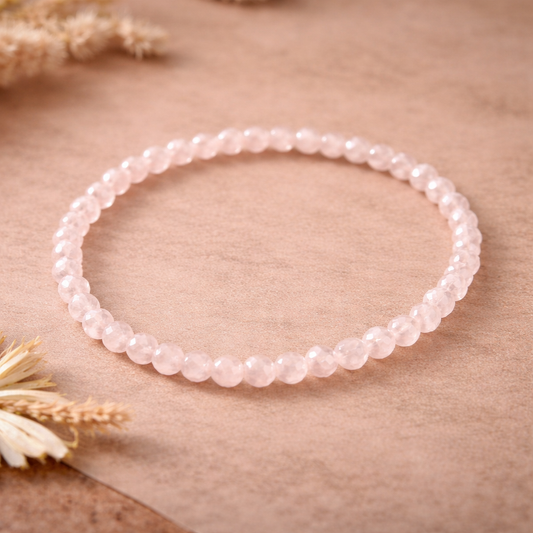 Rose Quartz Faceted Crystal Bracelet 4mm – Emotional Healing & Heart Alignment