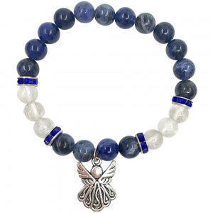 Sodalite & Clear Quartz  Bracelet with Angel Charm 8mm