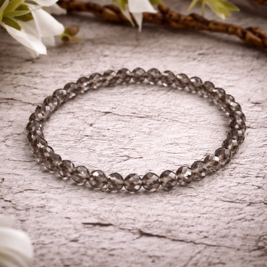 Smoky Quartz Faceted Crystal Bracelet 4mm – Grounding, Protection & Spiritual Healing