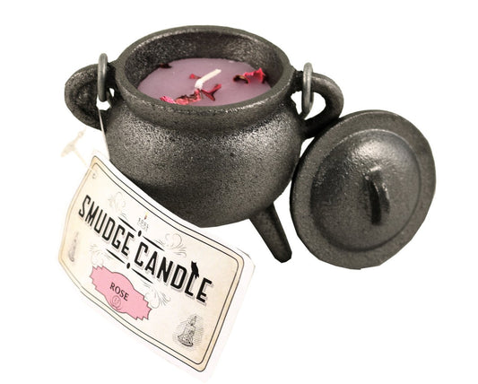 Cast Iron Cauldron Smudge Candle - Rose 10cm