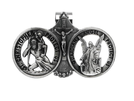 St Christopher, Christ and Guardian Angel Sun Visor Clip (Metal)