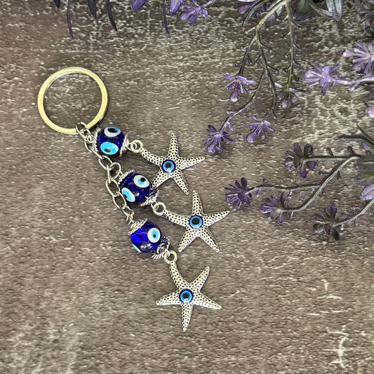 Starfish with Evil Eye Keychain – Protection, Renewal & Good Luck