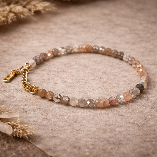 Sunstone Faceted Crystal Bracelet 4mm with Adjustable Chain – Joy, Confidence & Healing
