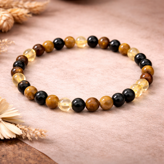 Tiger’s Eye, Citrine & Black Tourmaline Spiritual Bracelet – 6mm