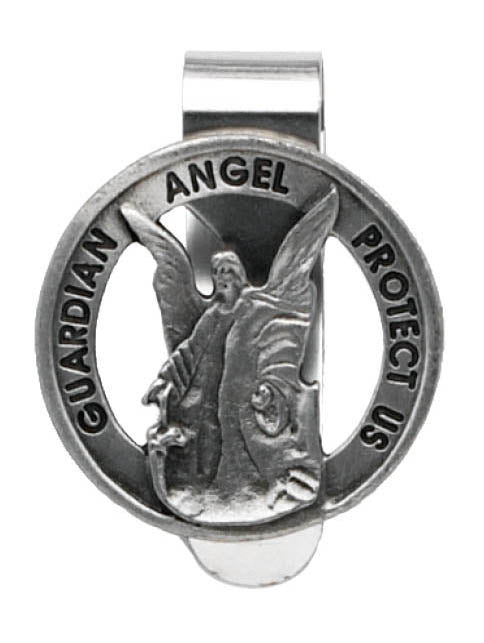 Round Guardian Angel Sun Visor Clip - Pewter 35mm