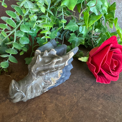 Volcanic Agate Dragon Carving (282g) – UV Reactive Crystal Dragon with Green Glow for Strength, Protection & Transformation