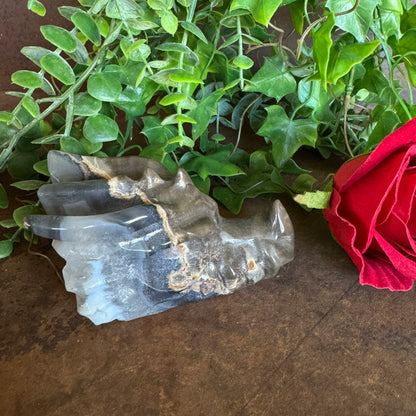 Volcanic Agate Dragon Carving (282g) – UV Reactive Crystal Dragon with Green Glow for Strength, Protection & Transformation