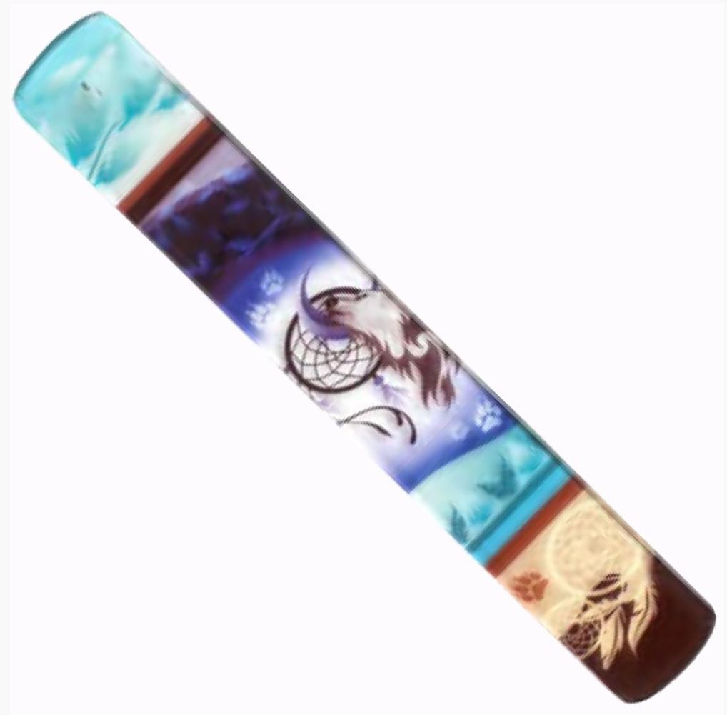 Incense Holder Printed Glass with Dream Catcher/Wolf