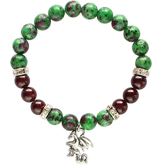 Ruby Zoisite & Ruby Bracelet 8mm with Dragon Charm