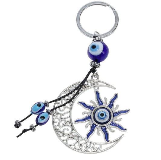 Sun & Moon with Evil Eye Keychain