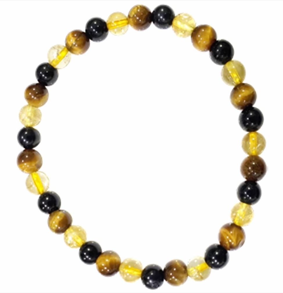 Tigers Eye, Citrine, Black Tourmaline Bracelet 6mm