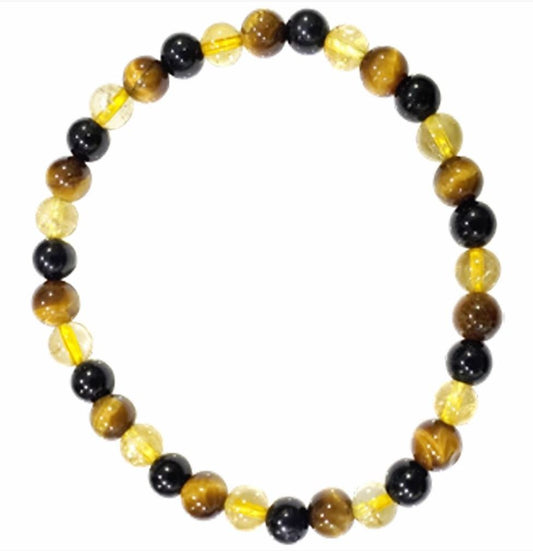 Tigers Eye, Citrine, Black Tourmaline Bracelet 6mm