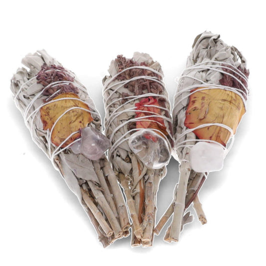 White Sage Torch with Lavender, Wild Flowers & Clear Qtz Smudge Stick