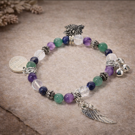 Wisdom Affirmation Crystal Bracelet – Lapis Lazuli, Amethyst & Clear Quartz | Clarity, Intuition & Spiritual Growth
