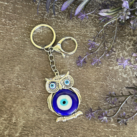 Wise Owl with Evil Eye Keychain