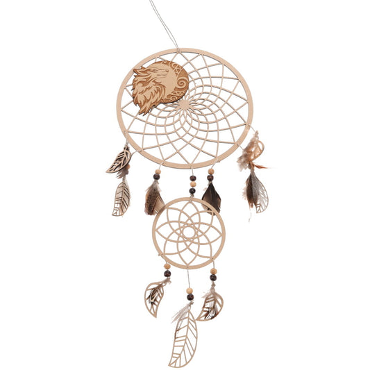 Dream Catcher Featuring Wolf Design (Wooden, 20cm)