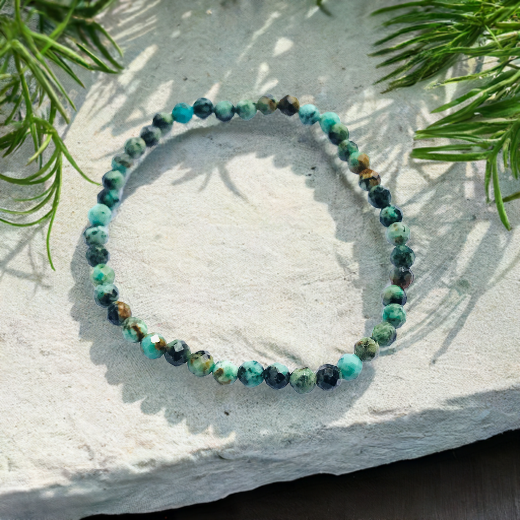 African Turquoise Faceted Bead Bracelet 4mm